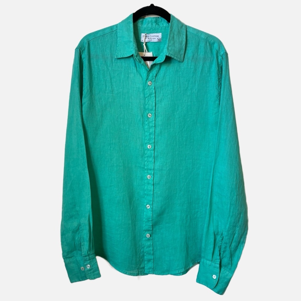 Haris Cotton Green Linen Button Down Shirt Made In Greece Men’s Medium NWT